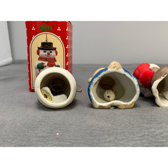 Vintage Russ Jasco Christmas Hanging Bell Ornaments 90s Snowman Bear Cat & Girl - Picture 4 of 16